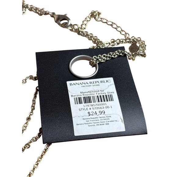 Banana Republic 2 Strand Silvertone Chain Necklace Rhinestone Pendants New - Picture 5 of 6